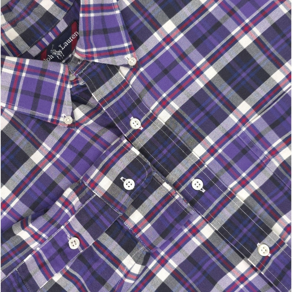 Ralph Lauren Shirt Mens‎ Small Purple Plaid Long Sleeve Big Shirt Cotton Oxford